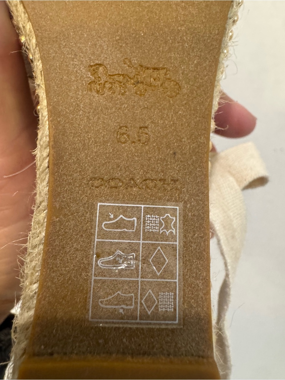 Coach Beige Canvas Logo Espadrille Sandals with Tie Ankle - Picture 7 of 14
